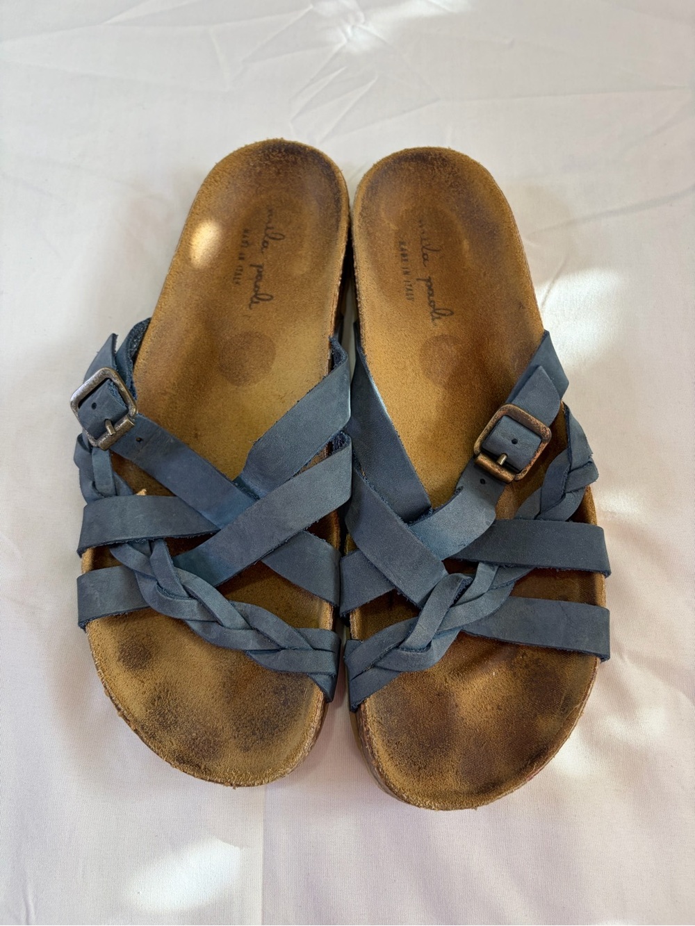 Mila Paoli Blue Braided Slide Sandals women’s 8.5 leather adjustable buckle